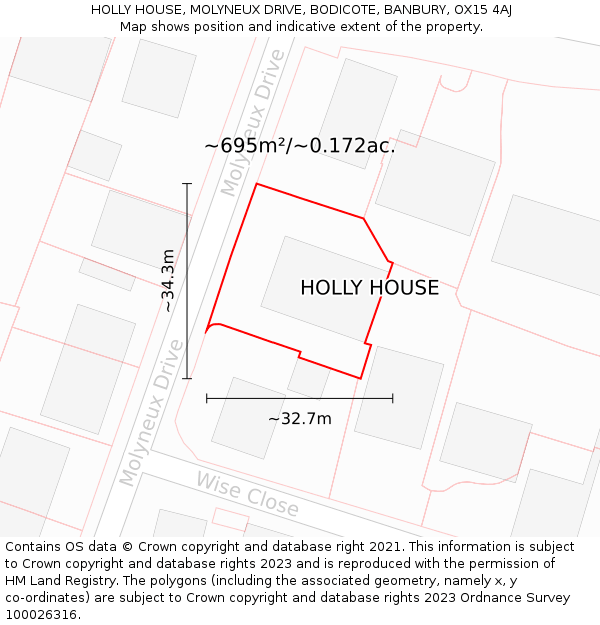 HOLLY HOUSE, MOLYNEUX DRIVE, BODICOTE, BANBURY, OX15 4AJ: Plot and title map