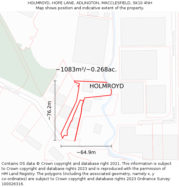 HOLMROYD, HOPE LANE, ADLINGTON, MACCLESFIELD, SK10 4NH: Plot and title map