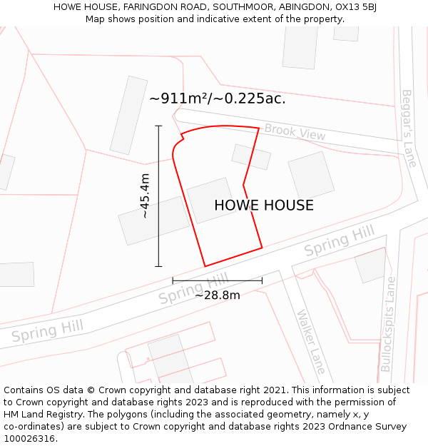 HOWE HOUSE, FARINGDON ROAD, SOUTHMOOR, ABINGDON, OX13 5BJ: Plot and title map