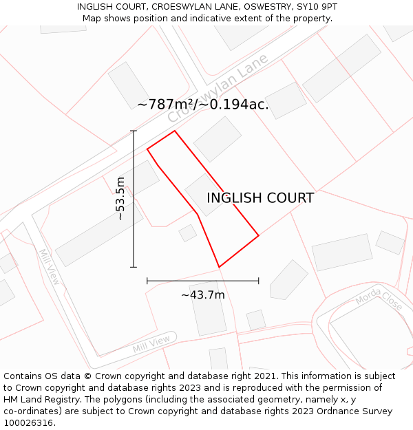 INGLISH COURT, CROESWYLAN LANE, OSWESTRY, SY10 9PT: Plot and title map