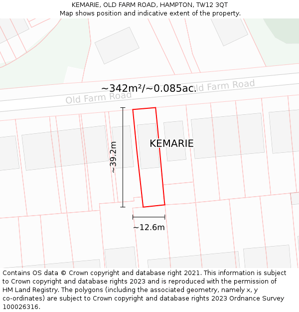 KEMARIE, OLD FARM ROAD, HAMPTON, TW12 3QT: Plot and title map