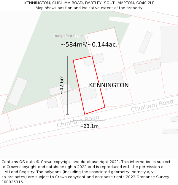 KENNINGTON, CHINHAM ROAD, BARTLEY, SOUTHAMPTON, SO40 2LF: Plot and title map