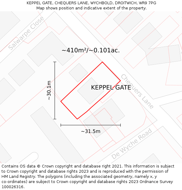 KEPPEL GATE, CHEQUERS LANE, WYCHBOLD, DROITWICH, WR9 7PG: Plot and title map