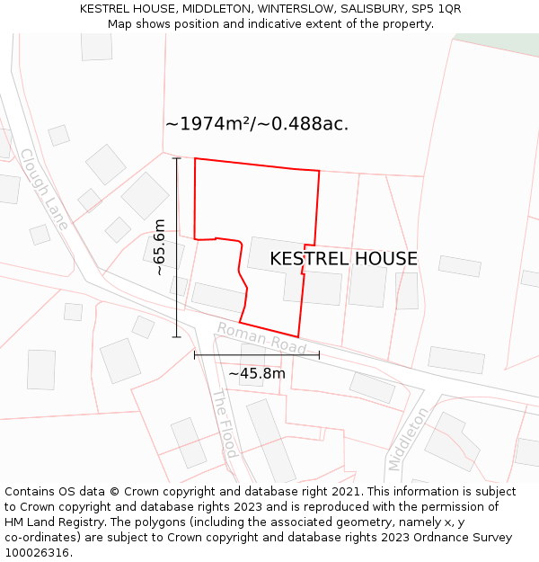 KESTREL HOUSE, MIDDLETON, WINTERSLOW, SALISBURY, SP5 1QR: Plot and title map