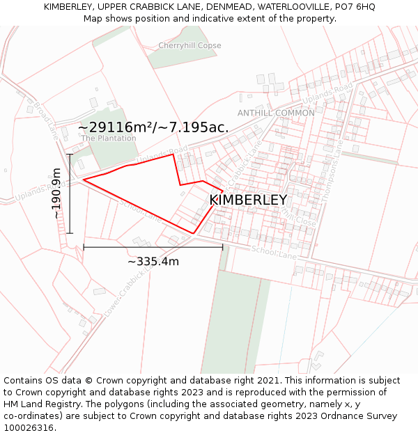 KIMBERLEY, UPPER CRABBICK LANE, DENMEAD, WATERLOOVILLE, PO7 6HQ: Plot and title map