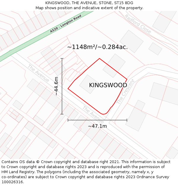 KINGSWOOD, THE AVENUE, STONE, ST15 8DG: Plot and title map