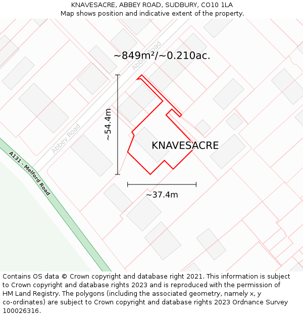 KNAVESACRE, ABBEY ROAD, SUDBURY, CO10 1LA: Plot and title map