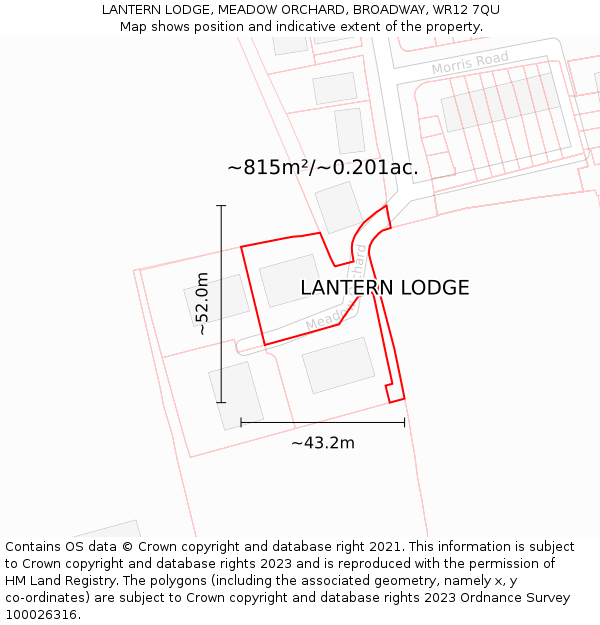 LANTERN LODGE, MEADOW ORCHARD, BROADWAY, WR12 7QU: Plot and title map