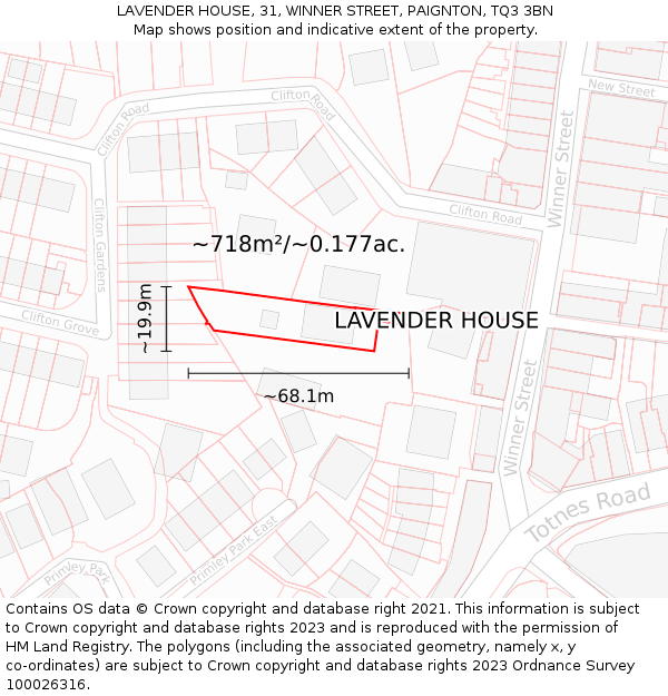 LAVENDER HOUSE, 31, WINNER STREET, PAIGNTON, TQ3 3BN: Plot and title map