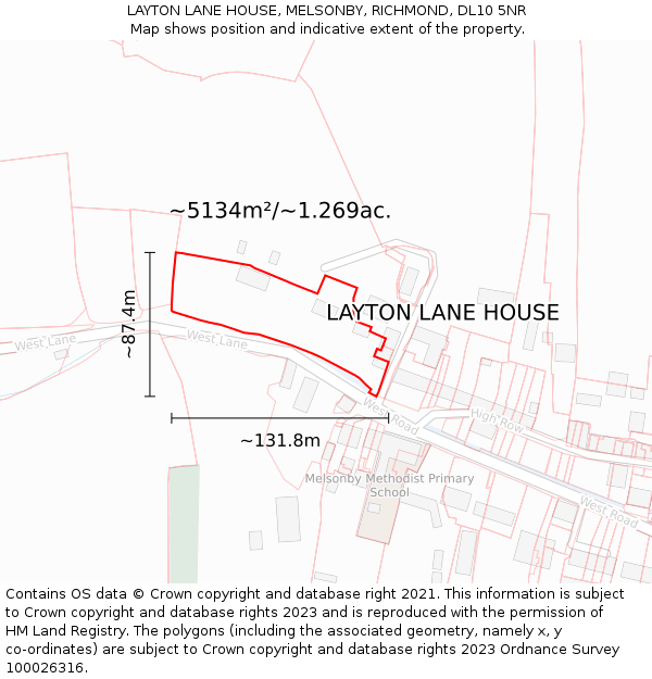 LAYTON LANE HOUSE, MELSONBY, RICHMOND, DL10 5NR: Plot and title map