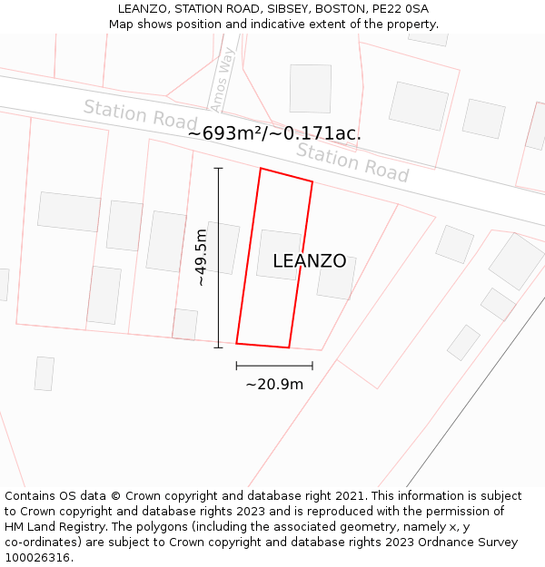 LEANZO, STATION ROAD, SIBSEY, BOSTON, PE22 0SA: Plot and title map