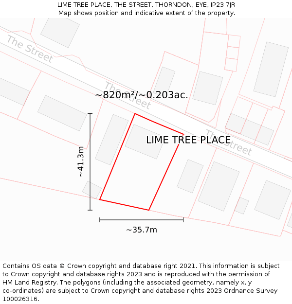 LIME TREE PLACE, THE STREET, THORNDON, EYE, IP23 7JR: Plot and title map