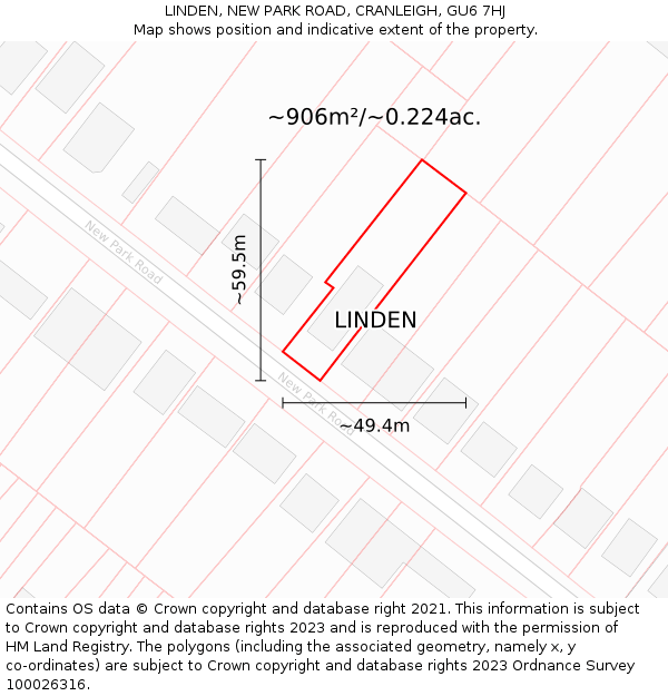 LINDEN, NEW PARK ROAD, CRANLEIGH, GU6 7HJ: Plot and title map