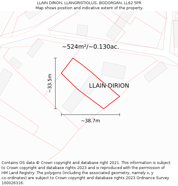 LLAIN DIRION, LLANGRISTIOLUS, BODORGAN, LL62 5PR: Plot and title map