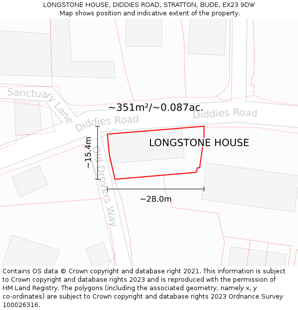 LONGSTONE HOUSE, DIDDIES ROAD, STRATTON, BUDE, EX23 9DW: Plot and title map