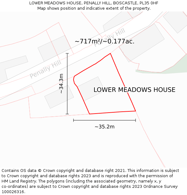 LOWER MEADOWS HOUSE, PENALLY HILL, BOSCASTLE, PL35 0HF: Plot and title map