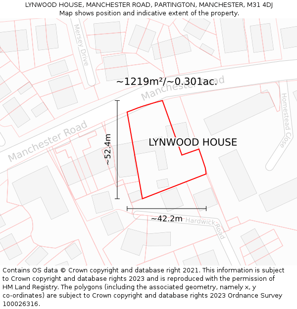 LYNWOOD HOUSE, MANCHESTER ROAD, PARTINGTON, MANCHESTER, M31 4DJ: Plot and title map