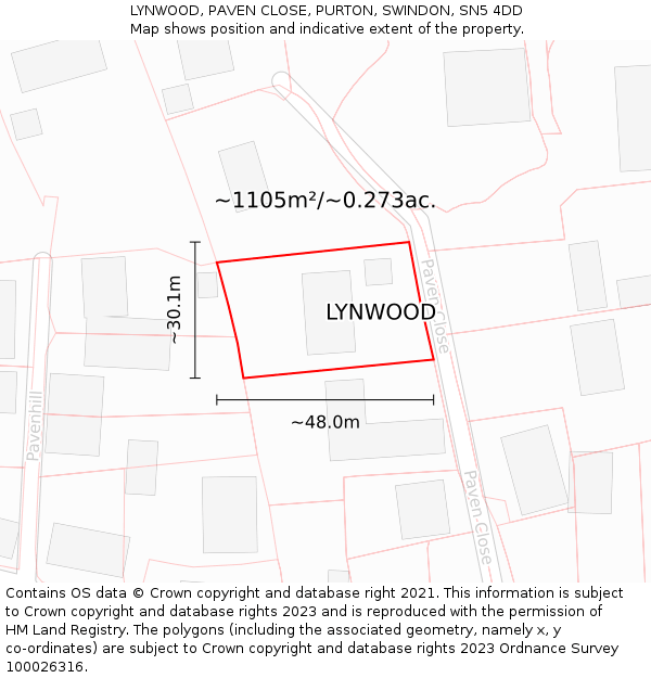 LYNWOOD, PAVEN CLOSE, PURTON, SWINDON, SN5 4DD: Plot and title map