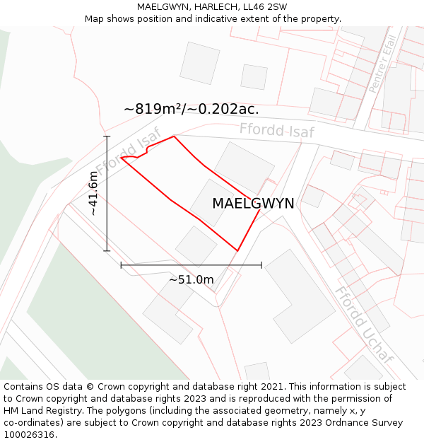 MAELGWYN, HARLECH, LL46 2SW: Plot and title map