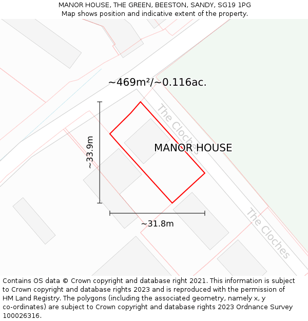 MANOR HOUSE, THE GREEN, BEESTON, SANDY, SG19 1PG: Plot and title map