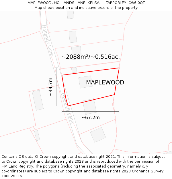 MAPLEWOOD, HOLLANDS LANE, KELSALL, TARPORLEY, CW6 0QT: Plot and title map