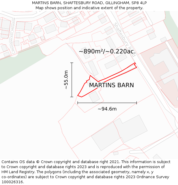 MARTINS BARN, SHAFTESBURY ROAD, GILLINGHAM, SP8 4LP: Plot and title map