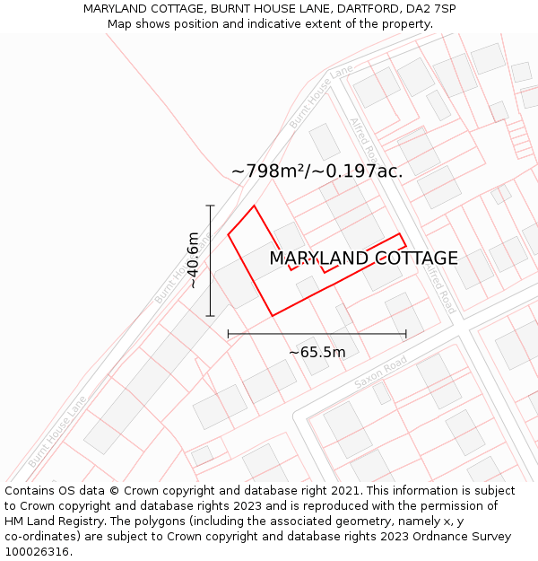 MARYLAND COTTAGE, BURNT HOUSE LANE, DARTFORD, DA2 7SP: Plot and title map