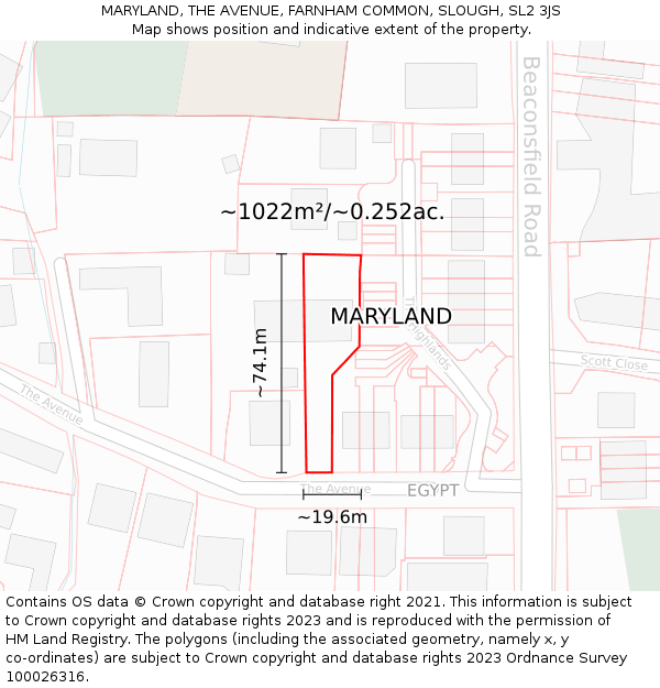 MARYLAND, THE AVENUE, FARNHAM COMMON, SLOUGH, SL2 3JS: Plot and title map