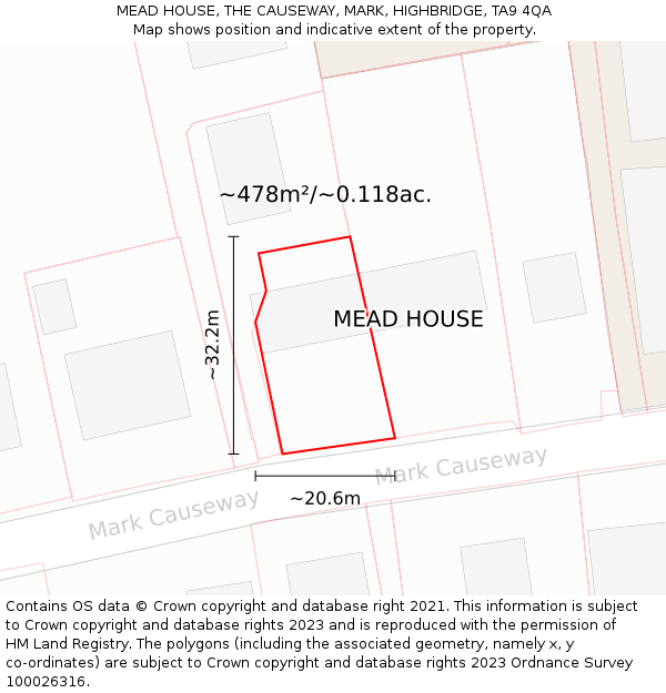 MEAD HOUSE, THE CAUSEWAY, MARK, HIGHBRIDGE, TA9 4QA: Plot and title map