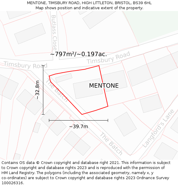 MENTONE, TIMSBURY ROAD, HIGH LITTLETON, BRISTOL, BS39 6HL: Plot and title map