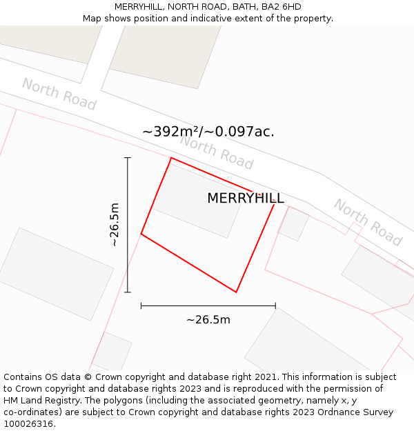 MERRYHILL, NORTH ROAD, BATH, BA2 6HD: Plot and title map