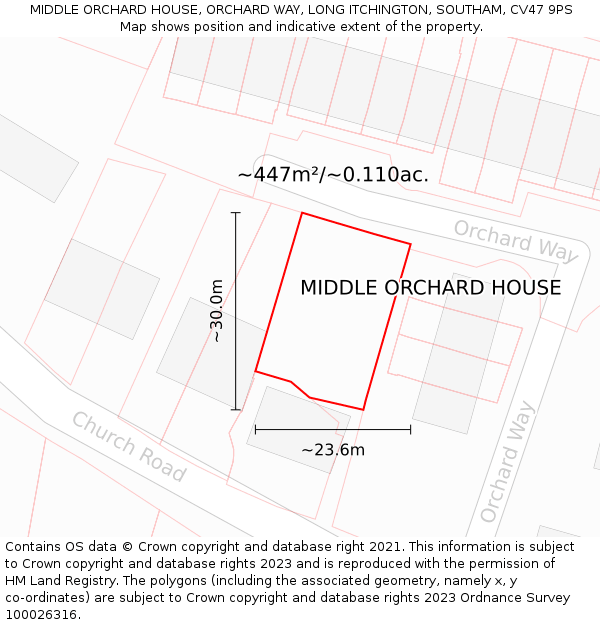 MIDDLE ORCHARD HOUSE, ORCHARD WAY, LONG ITCHINGTON, SOUTHAM, CV47 9PS: Plot and title map