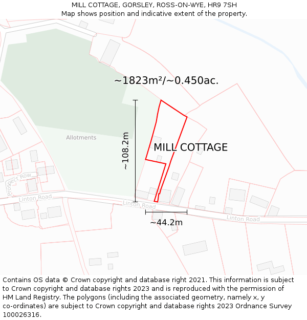 MILL COTTAGE, GORSLEY, ROSS-ON-WYE, HR9 7SH: Plot and title map