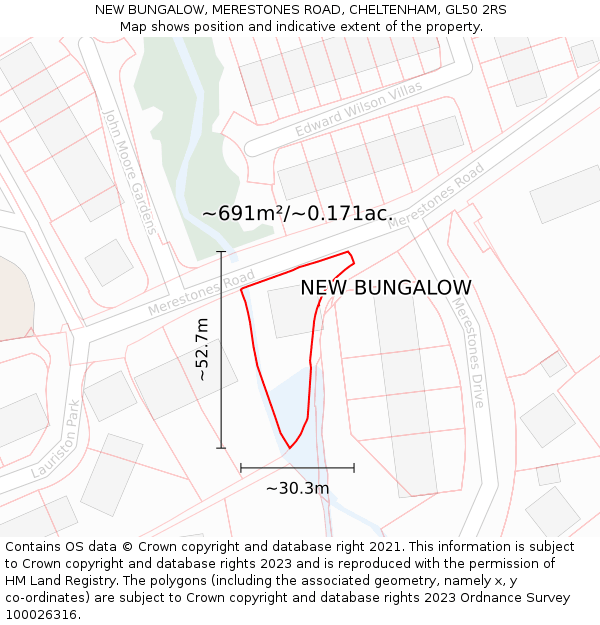 NEW BUNGALOW, MERESTONES ROAD, CHELTENHAM, GL50 2RS: Plot and title map