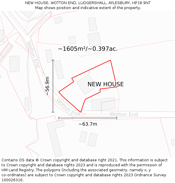 NEW HOUSE, WOTTON END, LUDGERSHALL, AYLESBURY, HP18 9NT: Plot and title map