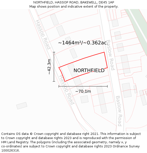 NORTHFIELD, HASSOP ROAD, BAKEWELL, DE45 1AP: Plot and title map