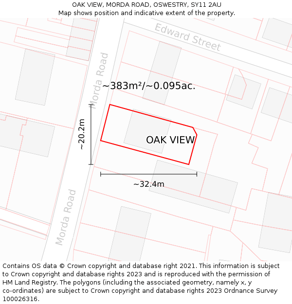 OAK VIEW, MORDA ROAD, OSWESTRY, SY11 2AU: Plot and title map