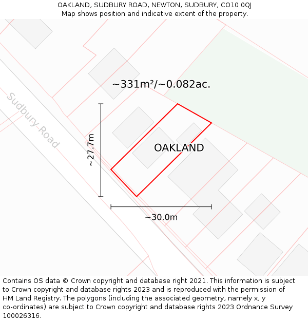 OAKLAND, SUDBURY ROAD, NEWTON, SUDBURY, CO10 0QJ: Plot and title map