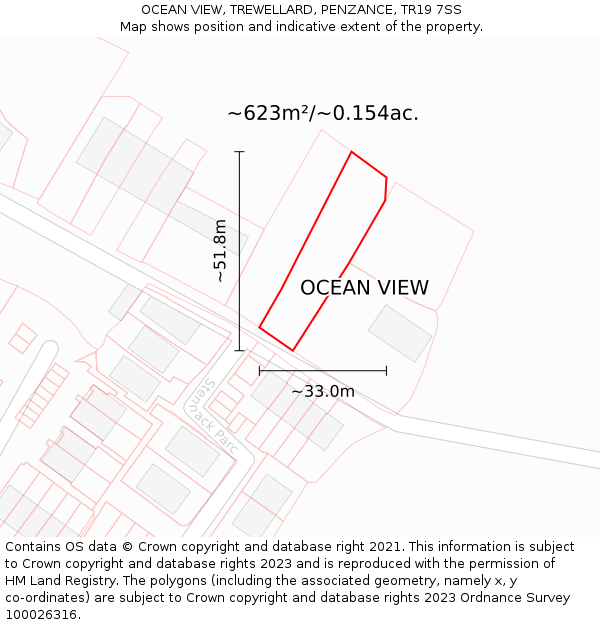 OCEAN VIEW, TREWELLARD, PENZANCE, TR19 7SS: Plot and title map