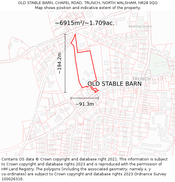 OLD STABLE BARN, CHAPEL ROAD, TRUNCH, NORTH WALSHAM, NR28 0QG: Plot and title map