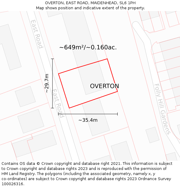 OVERTON, EAST ROAD, MAIDENHEAD, SL6 1PH: Plot and title map