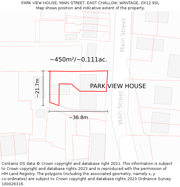 PARK VIEW HOUSE, MAIN STREET, EAST CHALLOW, WANTAGE, OX12 9SL: Plot and title map