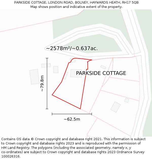 PARKSIDE COTTAGE, LONDON ROAD, BOLNEY, HAYWARDS HEATH, RH17 5QB: Plot and title map