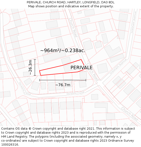 PERIVALE, CHURCH ROAD, HARTLEY, LONGFIELD, DA3 8DL: Plot and title map