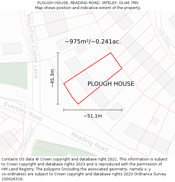 PLOUGH HOUSE, READING ROAD, YATELEY, GU46 7RN: Plot and title map