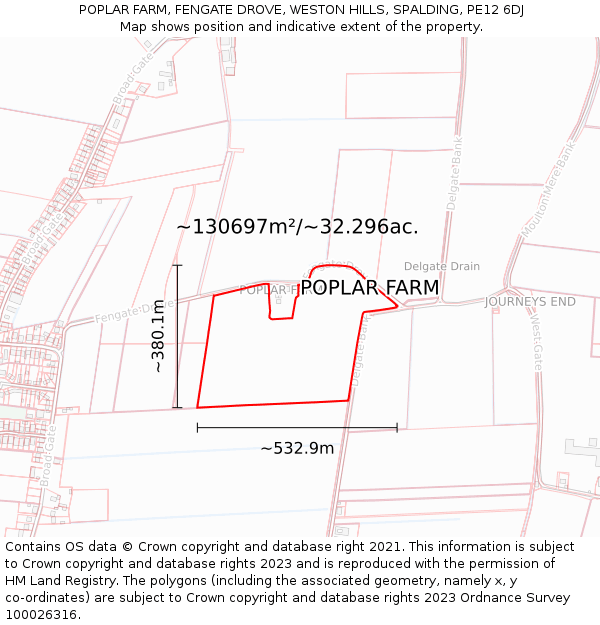 POPLAR FARM, FENGATE DROVE, WESTON HILLS, SPALDING, PE12 6DJ: Plot and title map