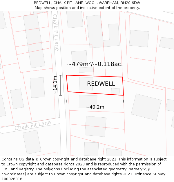 REDWELL, CHALK PIT LANE, WOOL, WAREHAM, BH20 6DW: Plot and title map