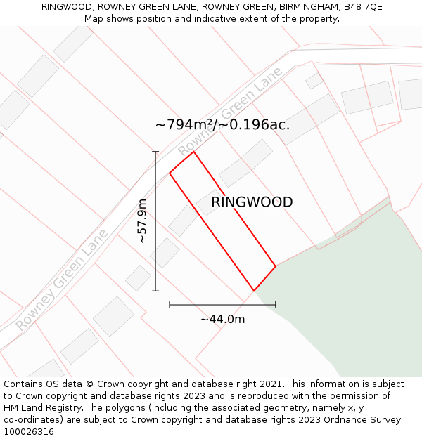 RINGWOOD, ROWNEY GREEN LANE, ROWNEY GREEN, BIRMINGHAM, B48 7QE: Plot and title map