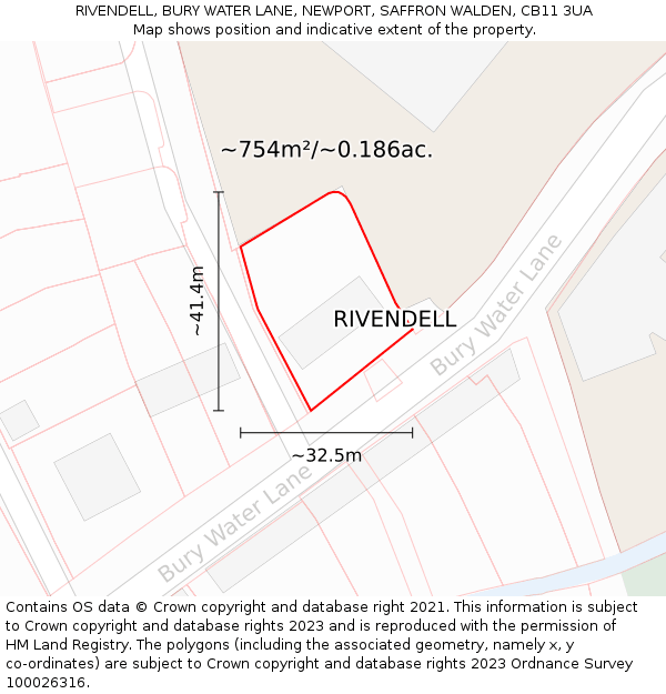 RIVENDELL, BURY WATER LANE, NEWPORT, SAFFRON WALDEN, CB11 3UA: Plot and title map