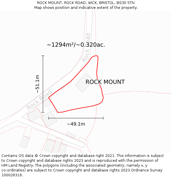 ROCK MOUNT, ROCK ROAD, WICK, BRISTOL, BS30 5TN: Plot and title map